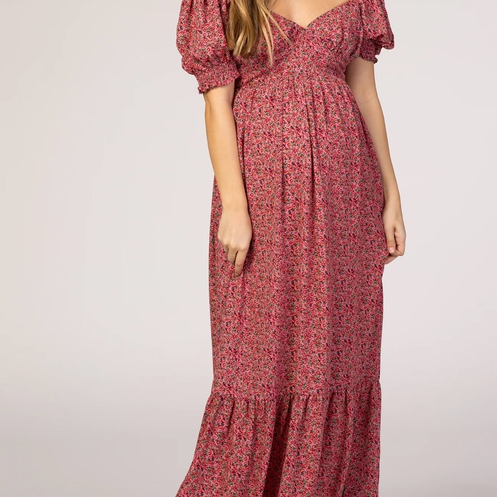 Pink blush floral maternity maxi dress